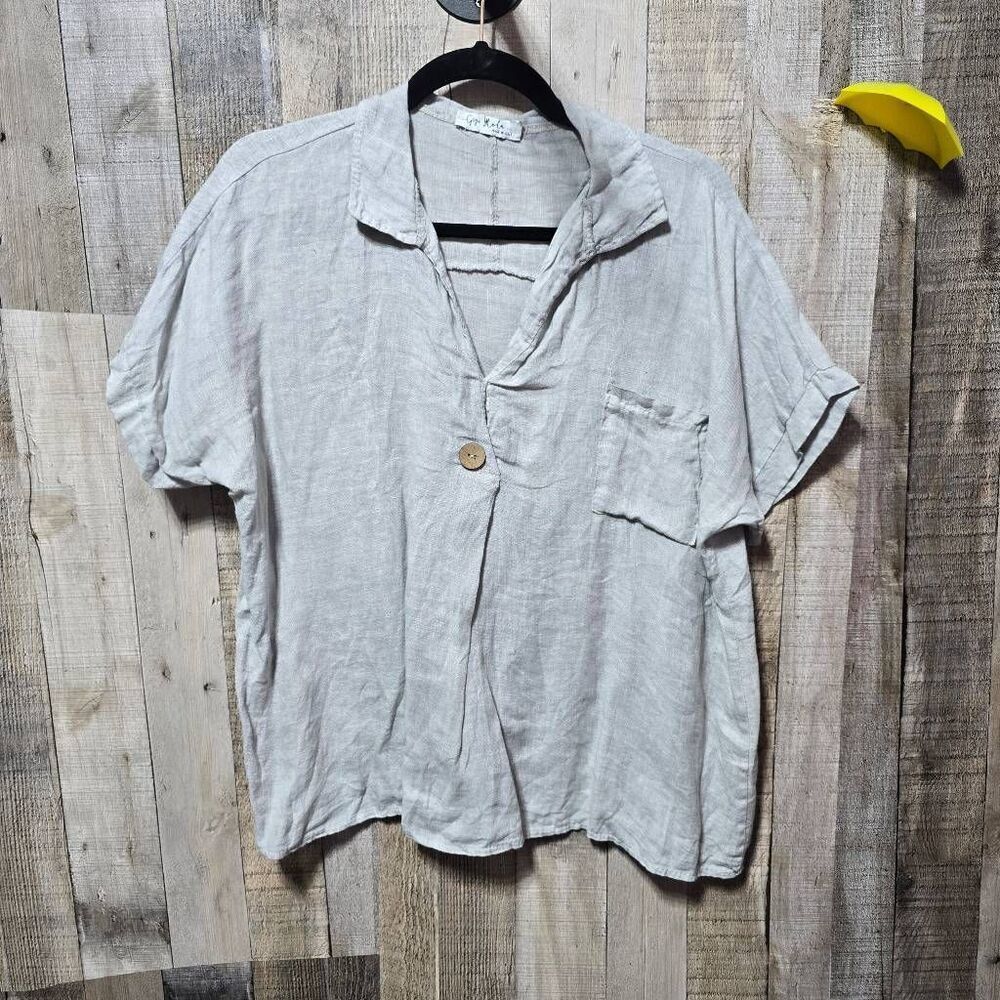 Gigi Moda Italy Grey Linen Tee Minimalist Basic Neutral Office Versatile